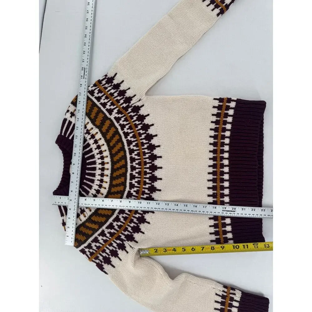 Tory Burch Fair Isle Wool Sweater XS Nordic Ski Pullover Preppy Quiet Luxury